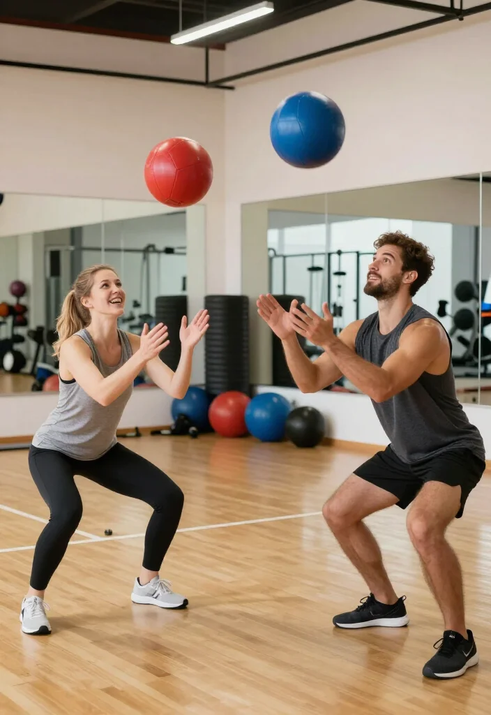 21 Couple Gym Routines You Can Do Side by Side for a Full Body Workout Together - 4. Medicine Ball Pass 1