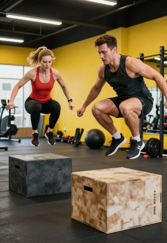 21 Couple Gym Routines You Can Do Side by Side for a Full Body Workout Together - 9. Box Jumps Together 1