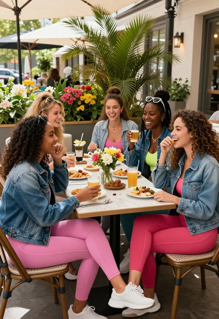 21 Cute Workout Outfits You Can Wear From the Gym Straight to Brunch - 7. Colorful Workout Set with Denim Jacket 1