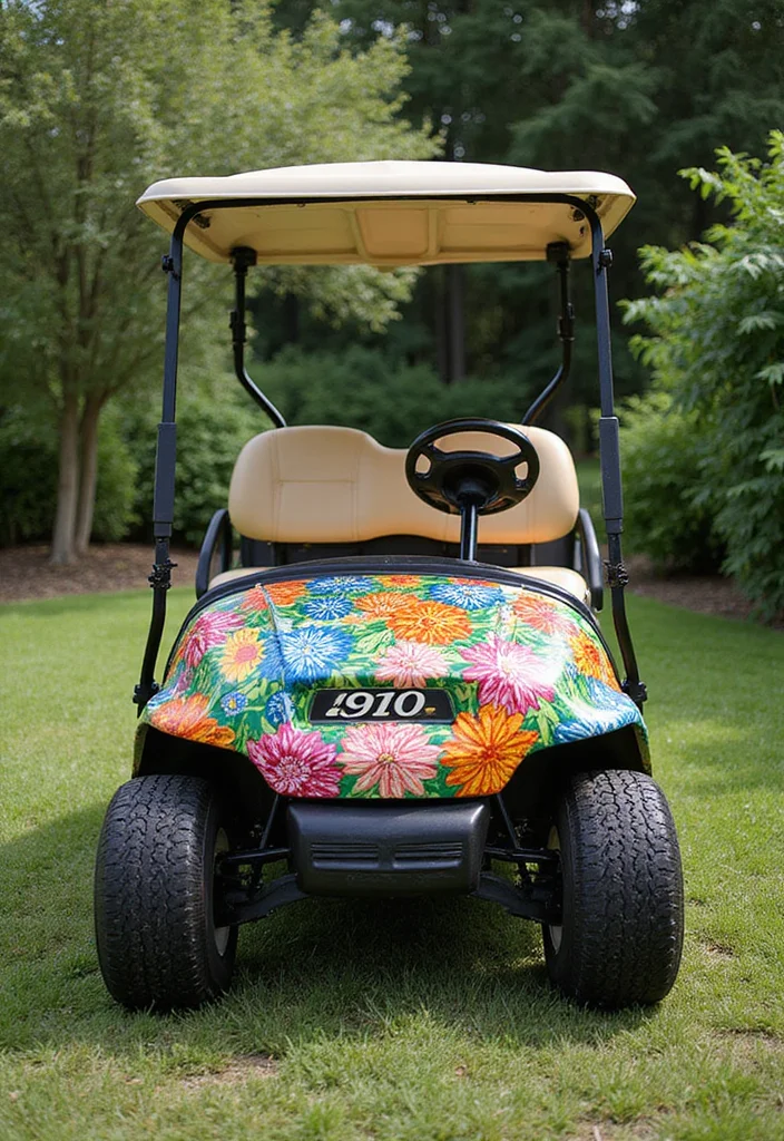 21 Golf Cart Flower Decoration Ideas That Look Stunning - 12. Hand-painted Floral Designs 1