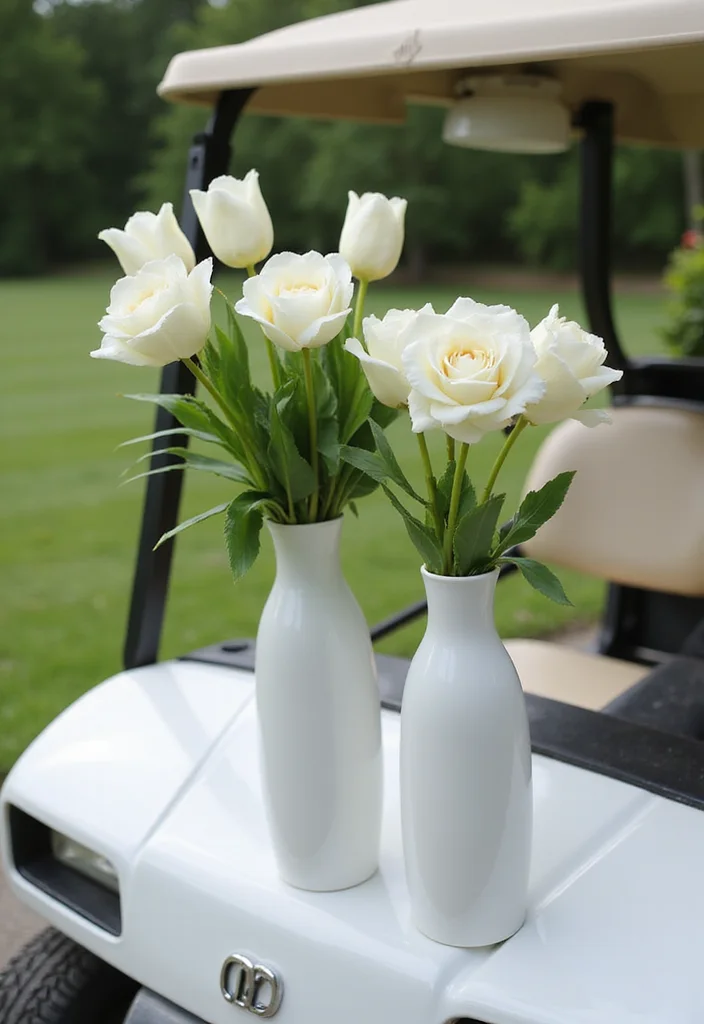 21 Golf Cart Flower Decoration Ideas That Look Stunning - 14. Minimalist Flower Vases 1