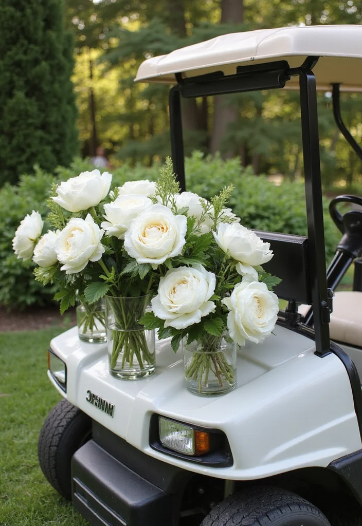 21 Golf Cart Flower Decoration Ideas That Look Stunning - 17. Elegant Flower Bouquets 1