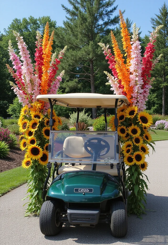 21 Golf Cart Flower Decoration Ideas That Look Stunning - 5. Floral Firework Displays 1