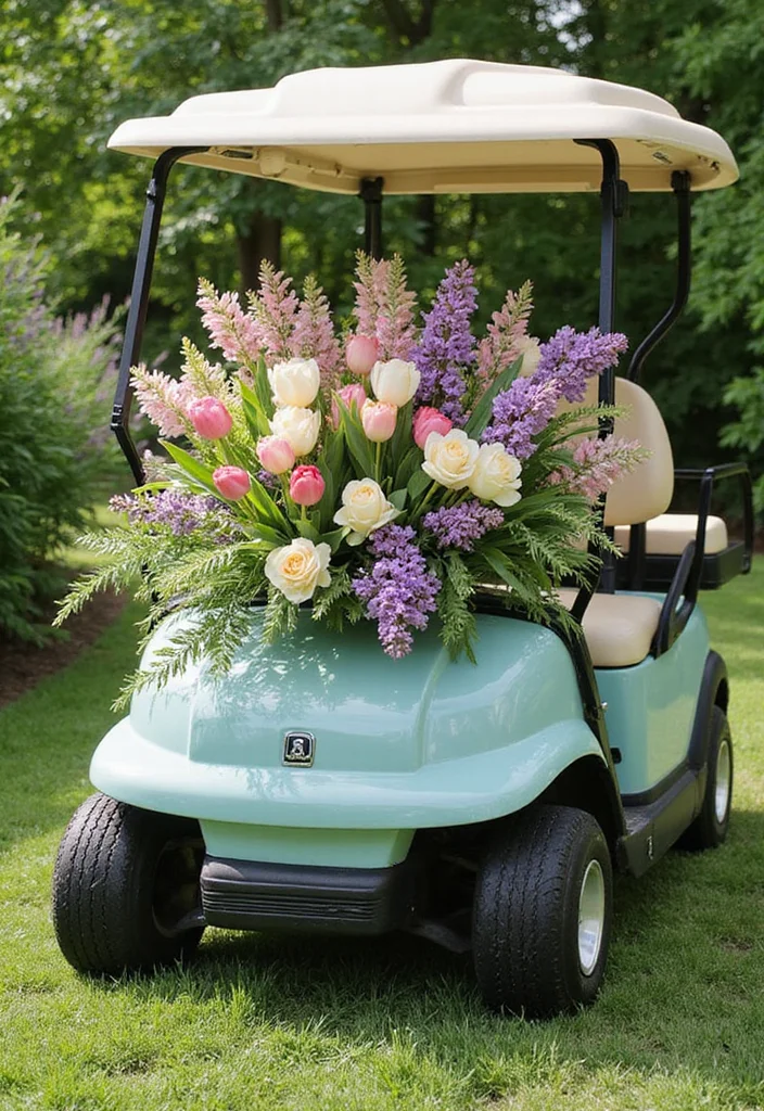 21 Golf Cart Flower Decoration Ideas That Look Stunning - 6. Seasonal Floral Themes 1
