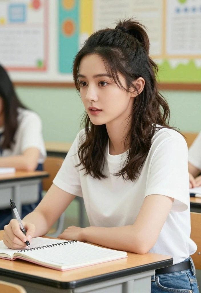 21 Half-Up Back to School Hairstyles for a Fresh Everyday Vibe - 1. Effortless Half-Up Messy Bun 1