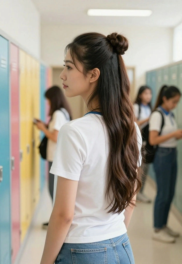 21 Half-Up Back to School Hairstyles for a Fresh Everyday Vibe - 18. Half-Up Knotted Hairstyle 1