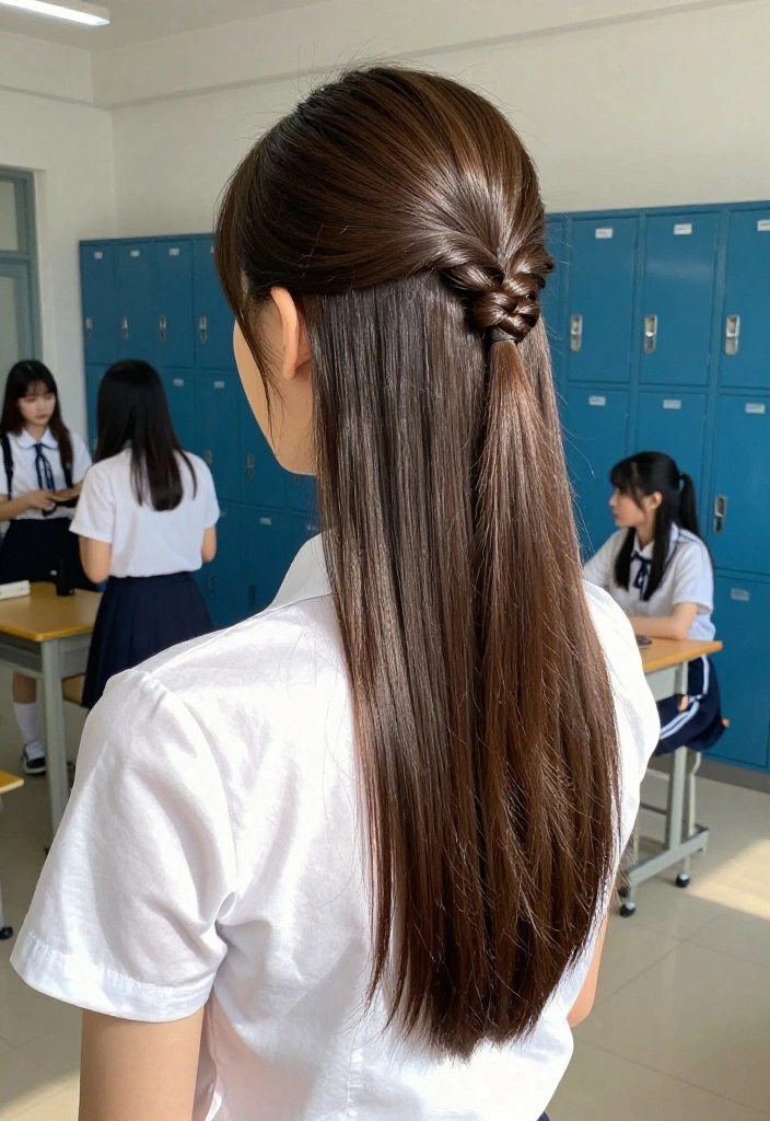 21 Half-Up Back to School Hairstyles for a Fresh Everyday Vibe - 5. Sleek Half-Up Twist 1