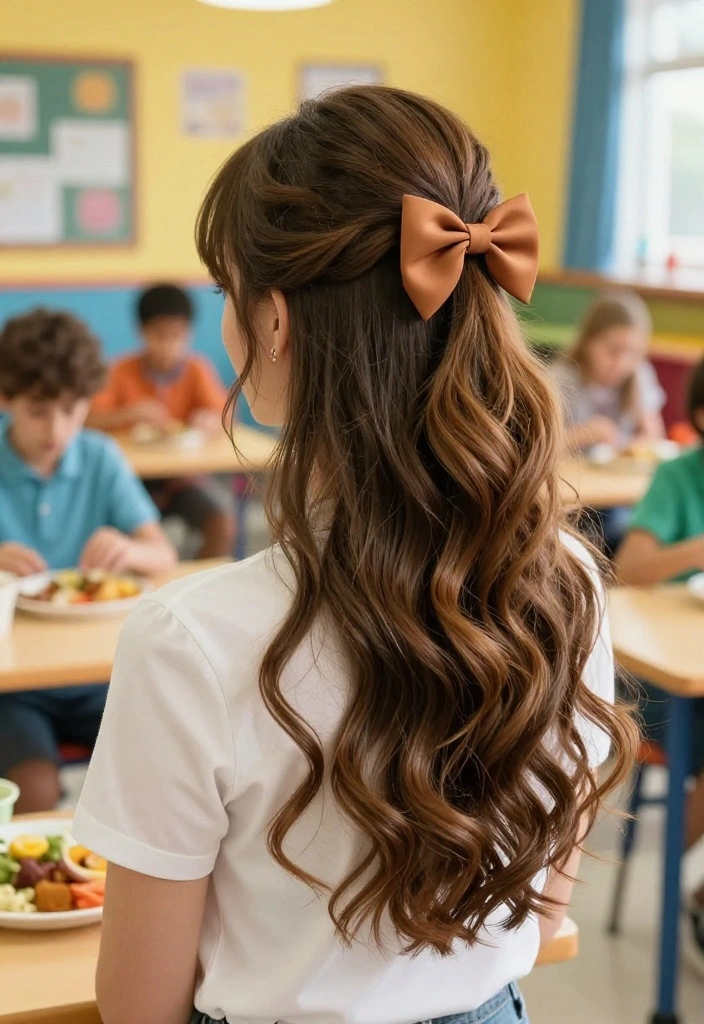 21 Half-Up Back to School Hairstyles for a Fresh Everyday Vibe - 7. Half-Up Bow Style 1