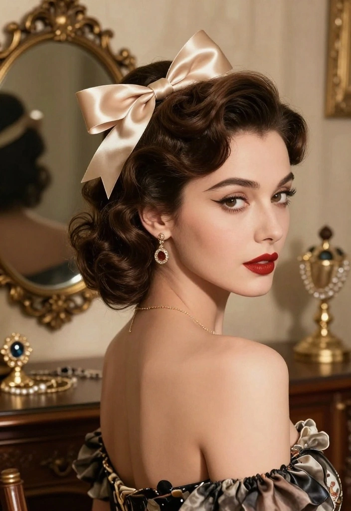 21 Vintage-Inspired Hairstyles with Ribbon for a Classic Feel - 1. The Classic Hollywood Wave 1