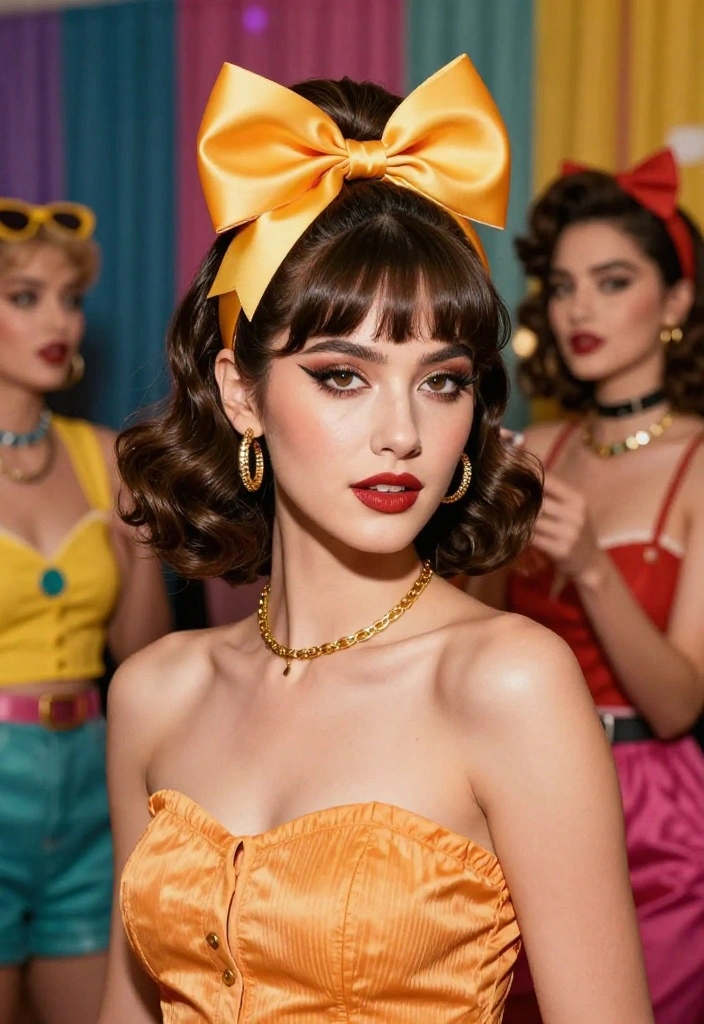21 Vintage-Inspired Hairstyles with Ribbon for a Classic Feel - 14. The Retro Wave with Bow 1