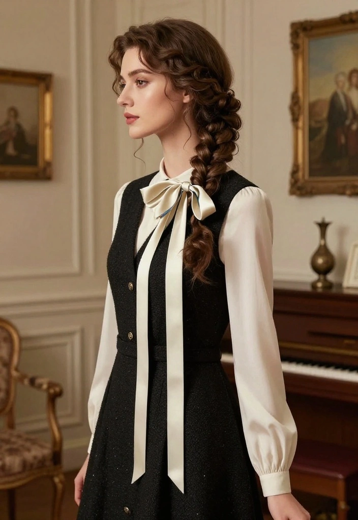 21 Vintage-Inspired Hairstyles with Ribbon for a Classic Feel - 18. The Timeless French Twist with Ribbons 1
