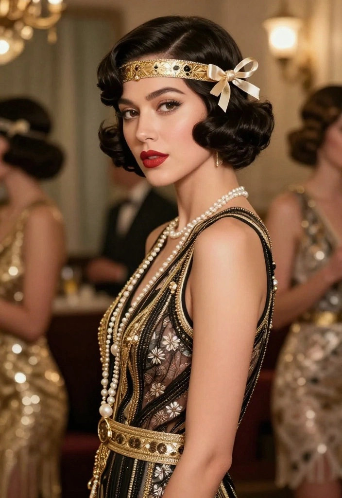 21 Vintage-Inspired Hairstyles with Ribbon for a Classic Feel - 2. The Flapper Bob with Ribbon 1