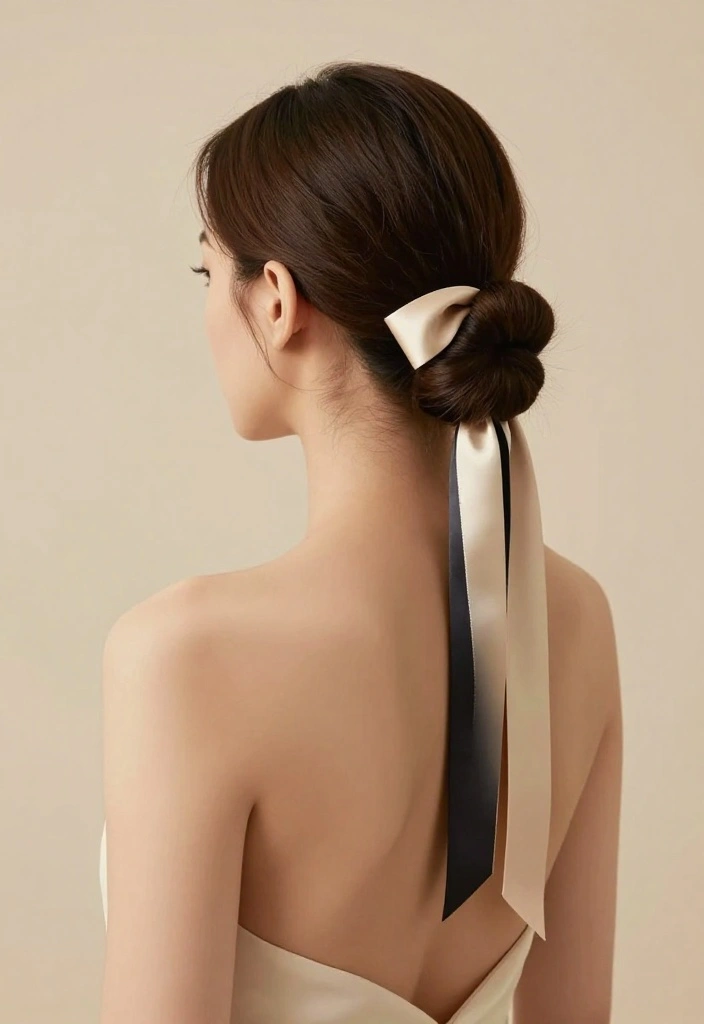 21 Vintage-Inspired Hairstyles with Ribbon for a Classic Feel - 20. The Vintage Sleek Low Bun with Ribbon 1