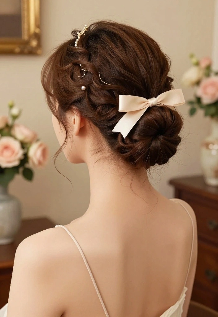 21 Vintage-Inspired Hairstyles with Ribbon for a Classic Feel - 3. Retro High Bun with Ribbon 1
