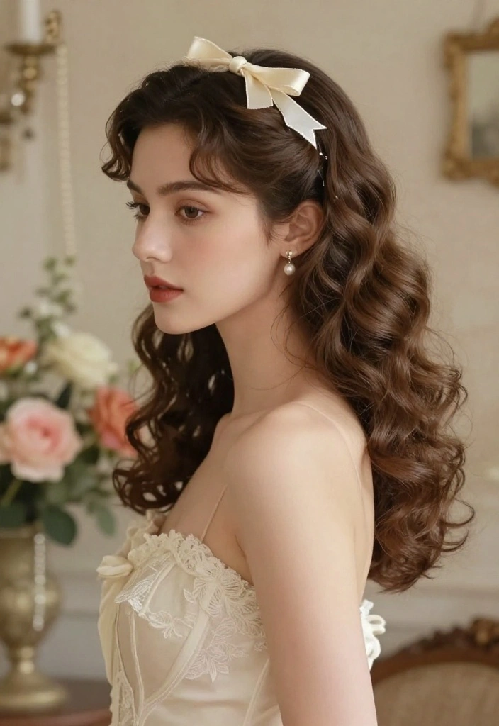 21 Vintage-Inspired Hairstyles with Ribbon for a Classic Feel - 4. The Side-Swept Vintage Waves 1