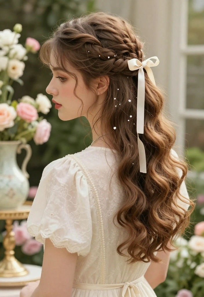 21 Vintage-Inspired Hairstyles with Ribbon for a Classic Feel - 5. Twisted Half-Up with Ribbon 1