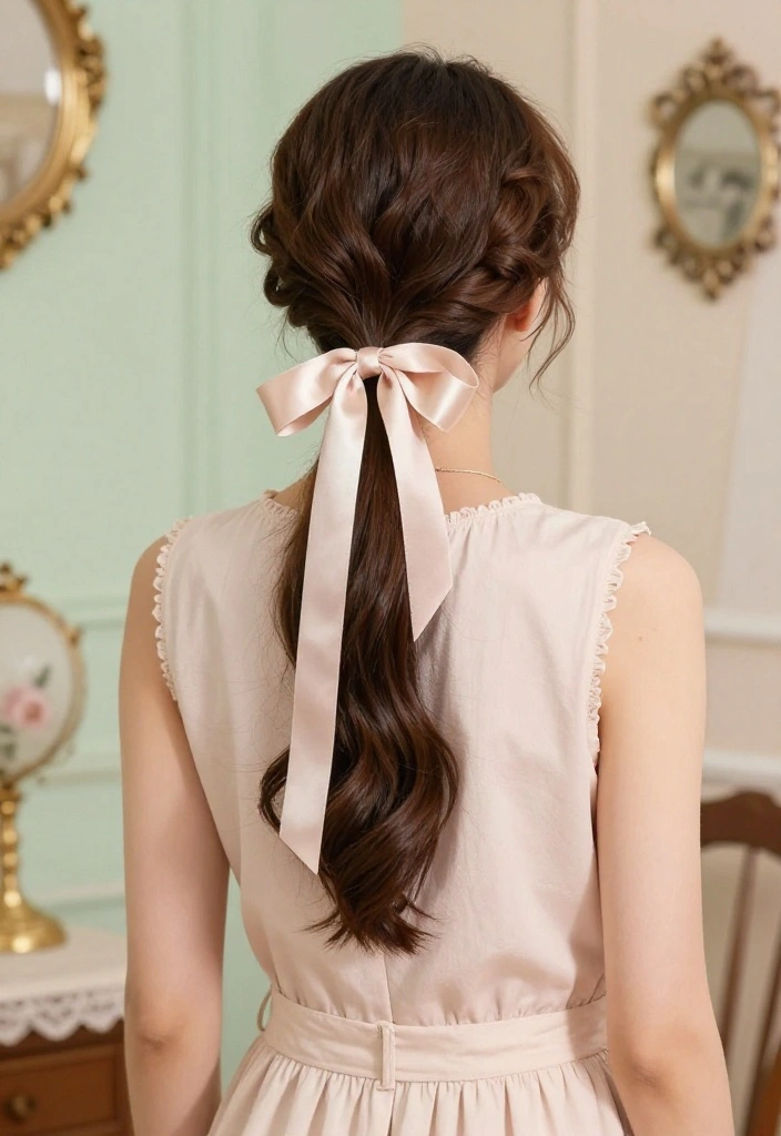 21 Vintage-Inspired Hairstyles with Ribbon for a Classic Feel - 6. Vintage Ponytail with Bow 1