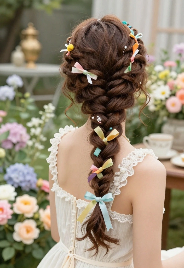 21 Vintage-Inspired Hairstyles with Ribbon for a Classic Feel - 7. Braided Updo with Ribbons 1