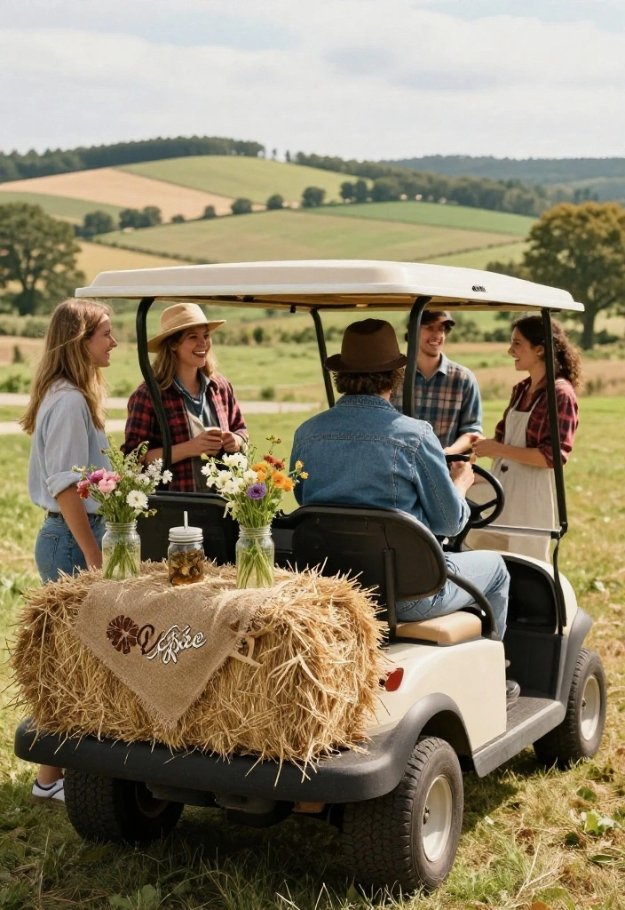 25 Creative Golf Cart Decorating Ideas for Any Occasion - 10. Rustic Farmhouse Charm 1
