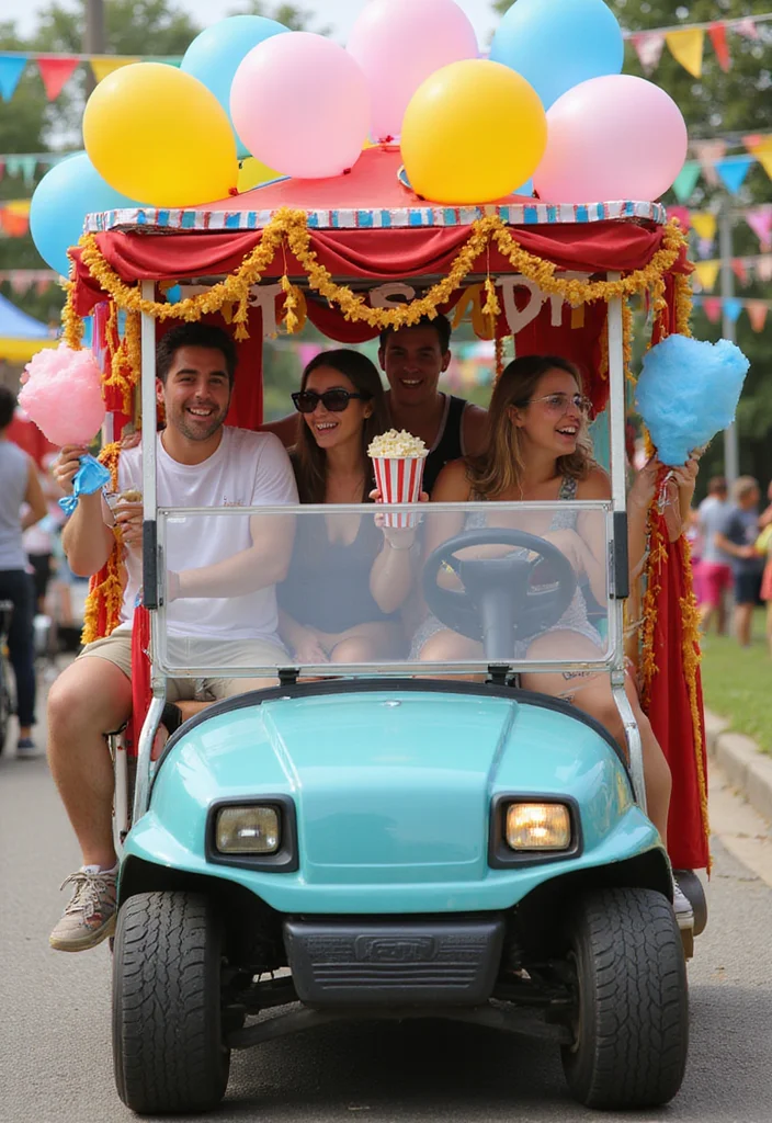 25 Creative Golf Cart Decorating Ideas for Any Occasion - 12. Carnival Extravaganza 1