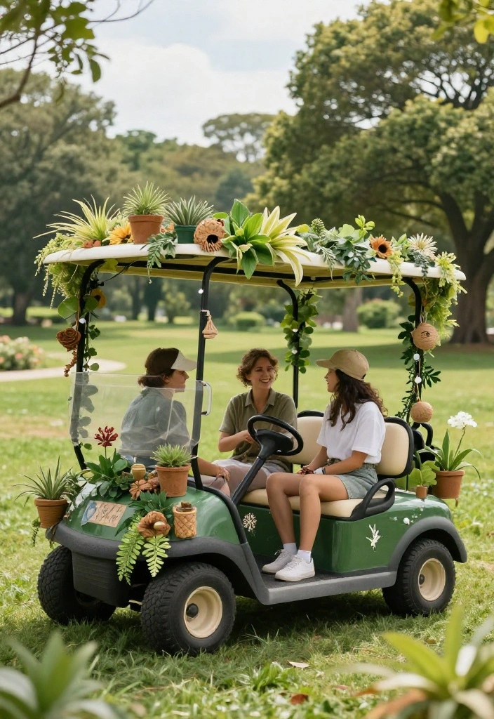 25 Creative Golf Cart Decorating Ideas for Any Occasion - 14. Eco-Friendly Nature Theme 1