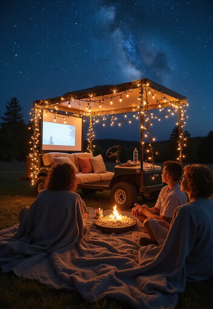 25 Creative Golf Cart Decorating Ideas for Any Occasion - 16. Movie Night Under the Stars 1