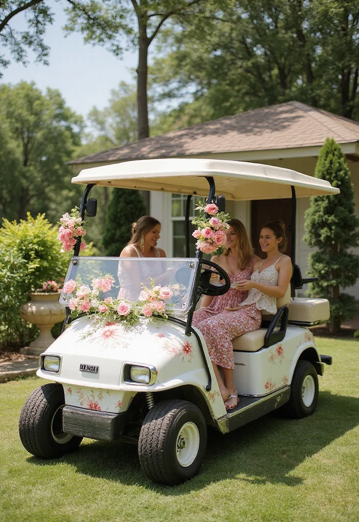 25 Creative Golf Cart Decorating Ideas for Any Occasion - 19. Garden Party Elegance 1