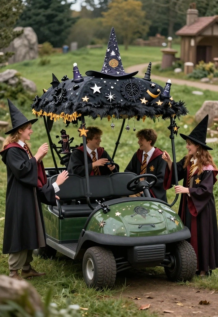 25 Creative Golf Cart Decorating Ideas for Any Occasion - 23. Magical Wizarding World 1