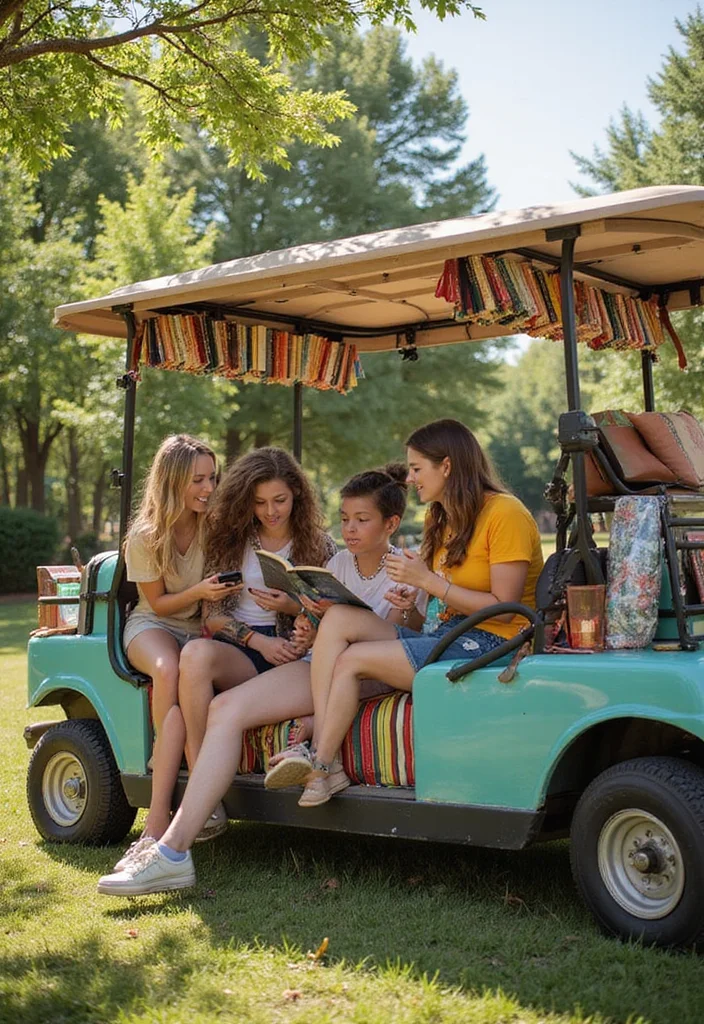 25 Creative Golf Cart Decorating Ideas for Any Occasion - 24. Cheerful Book Nook 1
