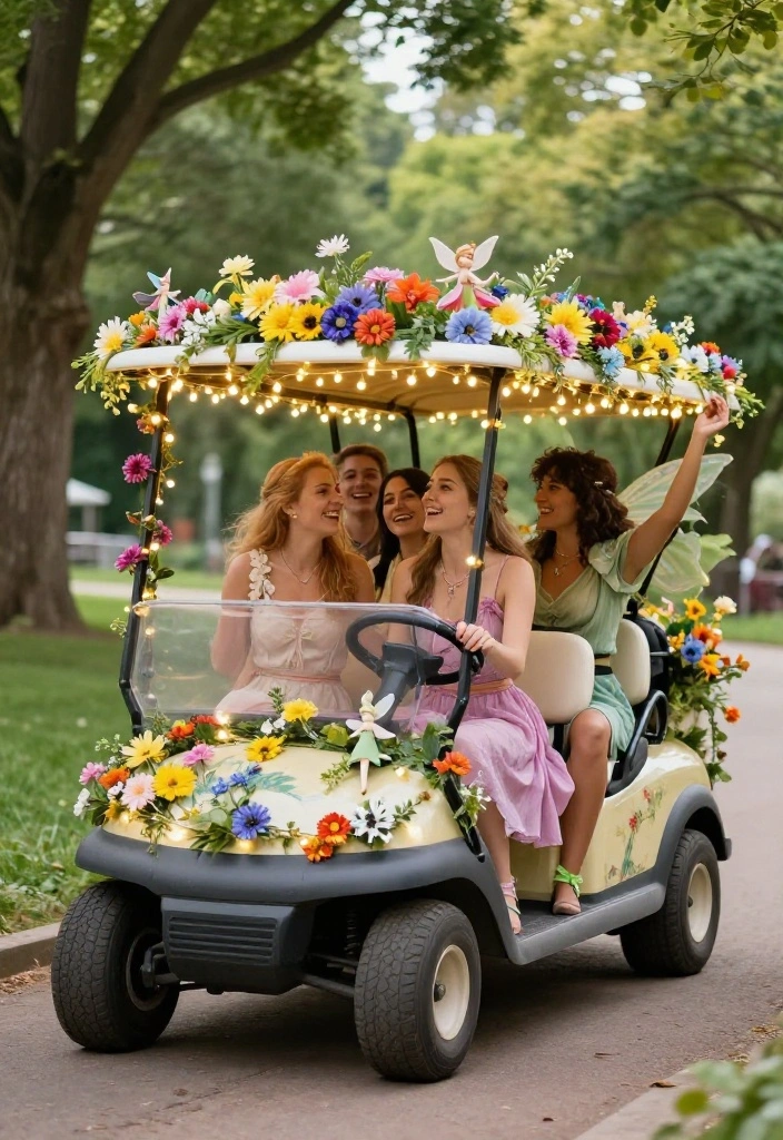 25 Creative Golf Cart Decorating Ideas for Any Occasion - 4. Whimsical Fairy Garden 1