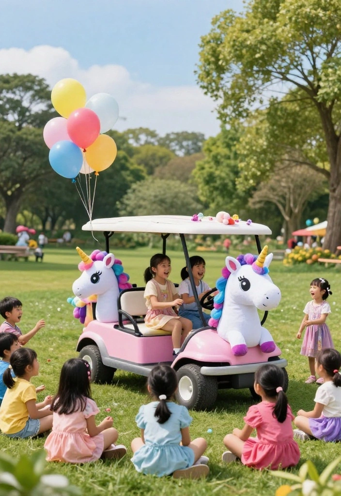 25 Creative Golf Cart Decorating Ideas for Any Occasion - 9. Magical Unicorn Theme 1