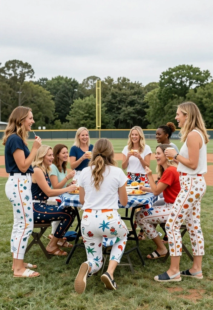 25 Cute Softball Game Outfits to Wear as a Spectator - 20. Fun Printed Trousers 1