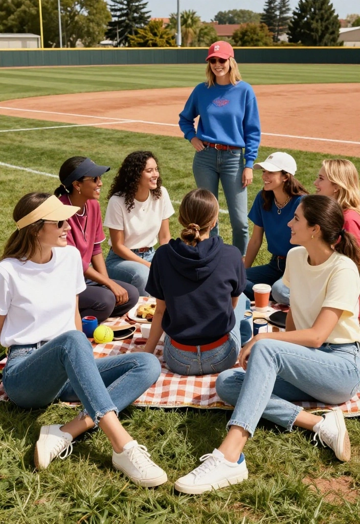 25 Cute Softball Game Outfits to Wear as a Spectator - 21. Layered Look with Casual Tees 1