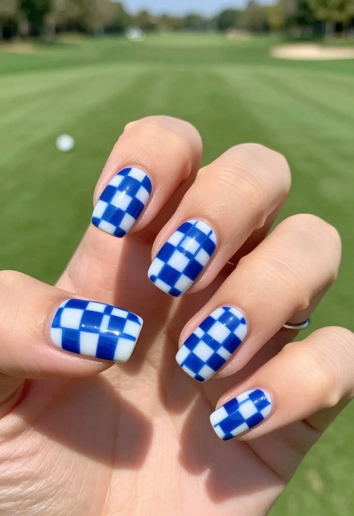 25 Golf Nail Designs That Are Preppy and Course-Approved - 16. Eye-Catching Checkerboard 1