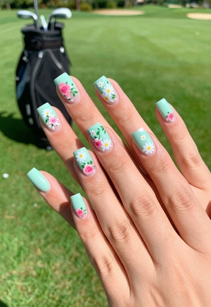 25 Golf Nail Designs That Are Preppy and Course-Approved - 4. Floral Accents 1