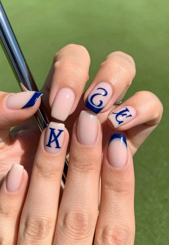 25 Golf Nail Designs That Are Preppy and Course-Approved - 6. Monogrammed Elegance 1