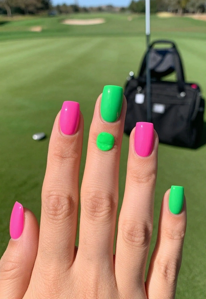 25 Golf Nail Designs That Are Preppy and Course-Approved - 8. Bold Color Block 1