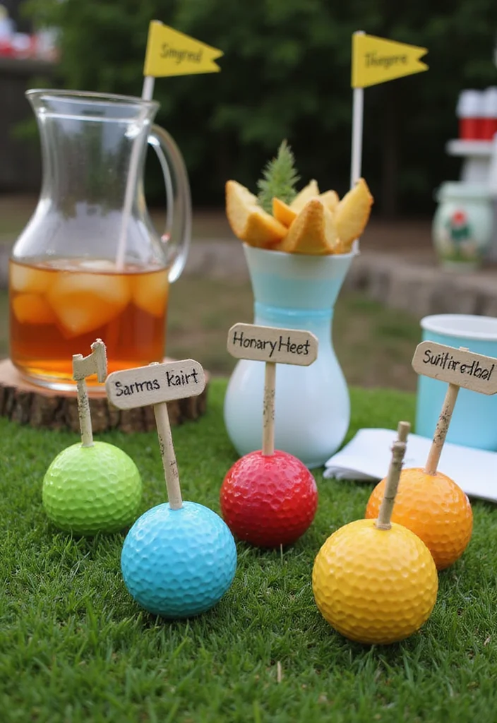 30 Creative Golf Party Decorations That Will Wow Your Guests - 1. Golf Ball Drink Markers 1
