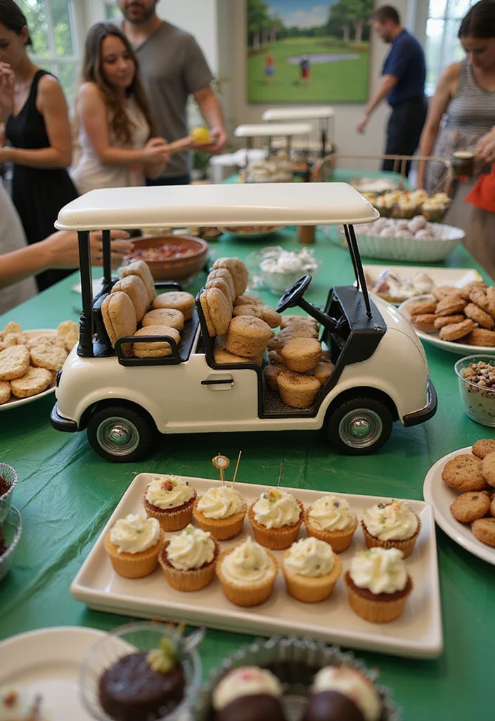 30 Creative Golf Party Decorations That Will Wow Your Guests - 18. Golf Cart Dessert Table 1