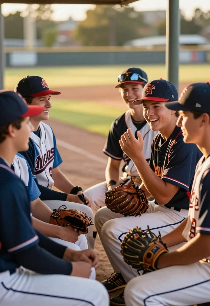 Creative Baseball Senior Picture Poses for Male Athletes - 2. Dugout Comradery 1