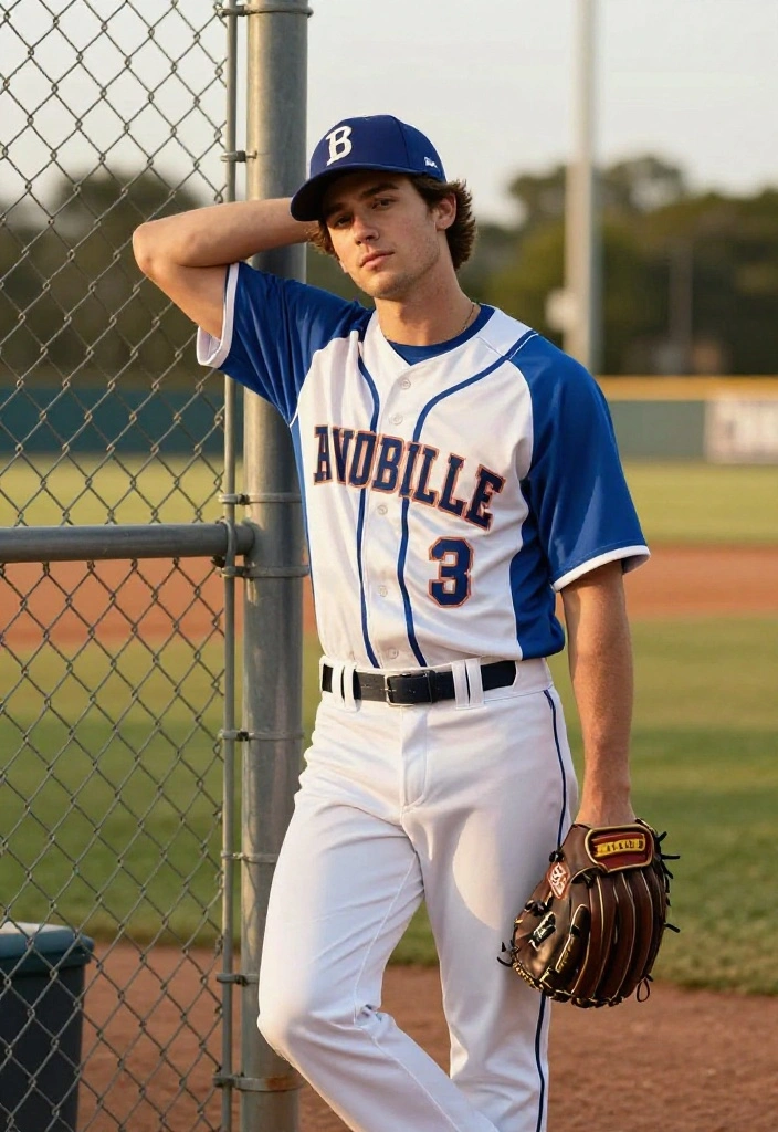 Creative Baseball Senior Picture Poses for Male Athletes - 6. Leaning Against the Fence 1