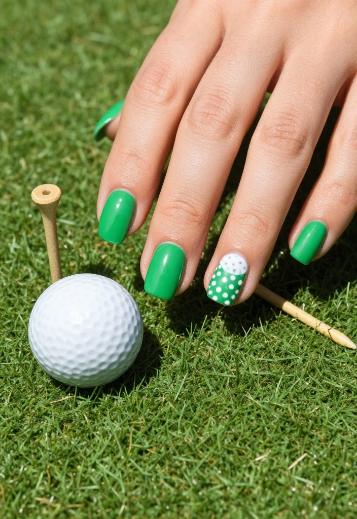 Cute Gel Golf Nails: Designs Inspired by the Golf Aesthetic - 1. Classic Green with Dimpled Golf Balls 1