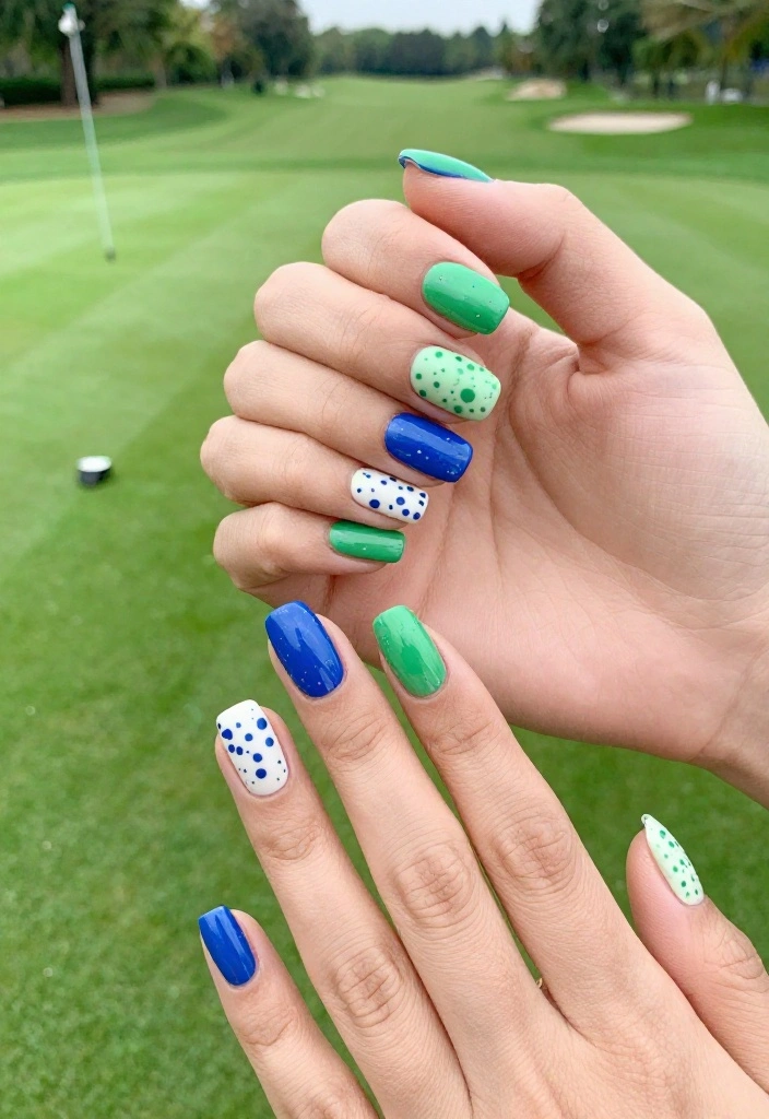 Cute Gel Golf Nails: Designs Inspired by the Golf Aesthetic - 10. Chic Golf Splatter 1