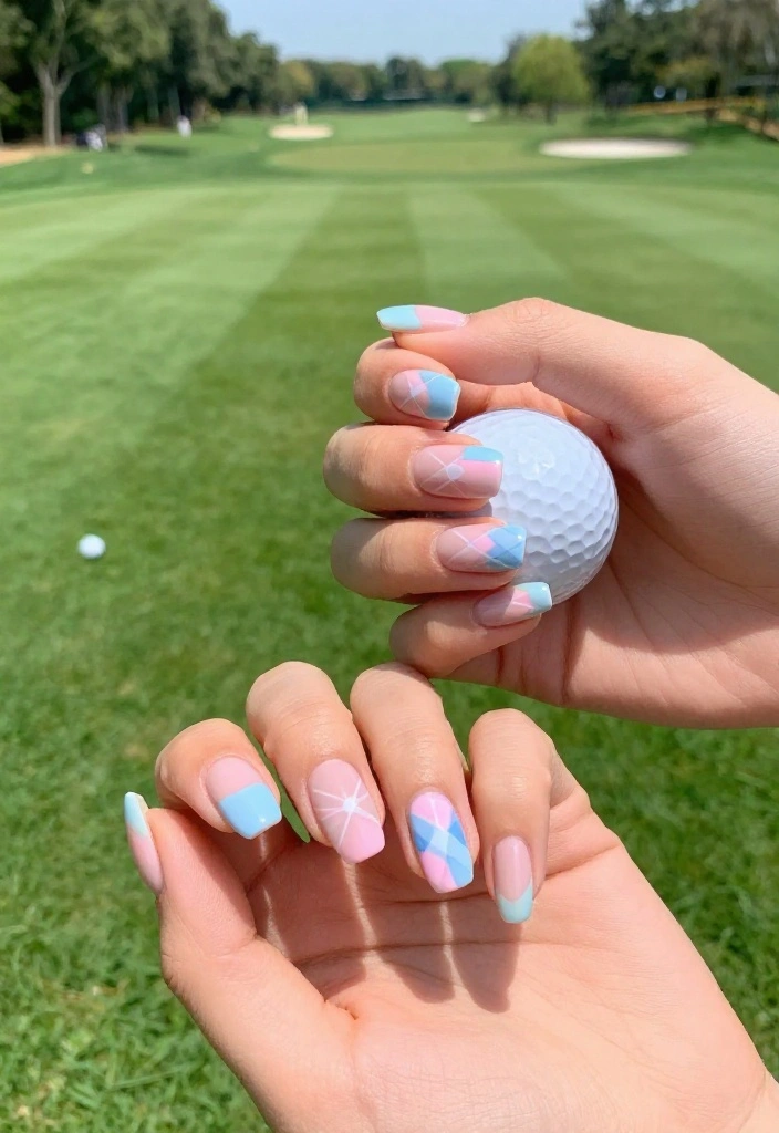 Cute Gel Golf Nails: Designs Inspired by the Golf Aesthetic - 2. Pastel Argyle Patterns 1