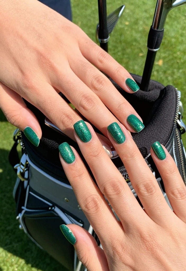 Cute Gel Golf Nails: Designs Inspired by the Golf Aesthetic - 4. Glittery Golf Green Glam 1