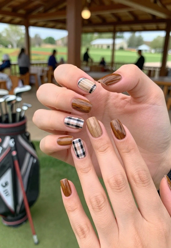 Cute Gel Golf Nails: Designs Inspired by the Golf Aesthetic - 5. Rustic Wood and Plaid 1