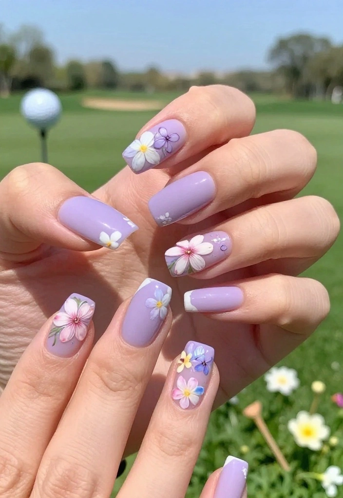 Cute Gel Golf Nails: Designs Inspired by the Golf Aesthetic - 6. Floral Golf Accents 1