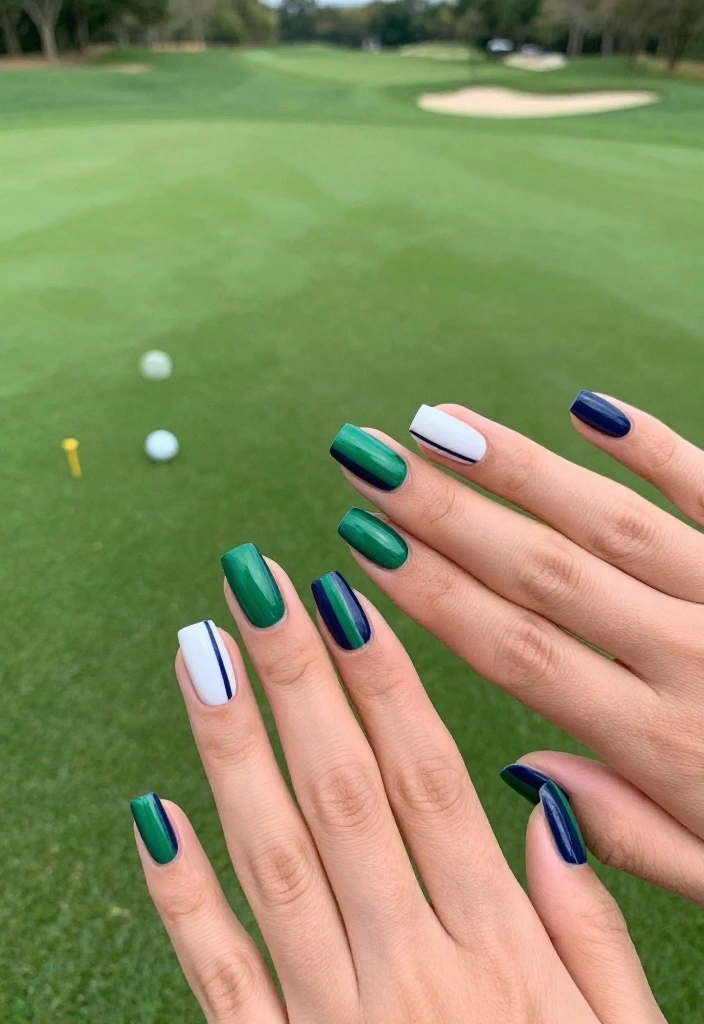 Cute Gel Golf Nails: Designs Inspired by the Golf Aesthetic - 9. Sporty Stripes 1