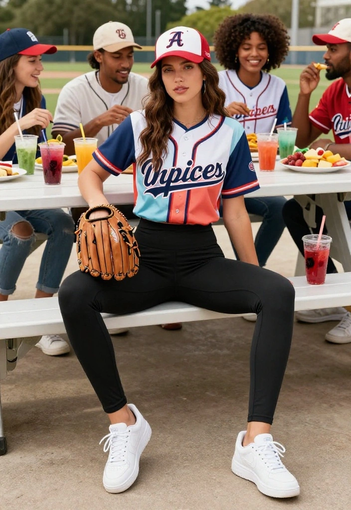 Game Day Softball Outfits That Go From the Bleachers to Brunch - 1. Classic Baseball Tee and High-Waisted Leggings 1