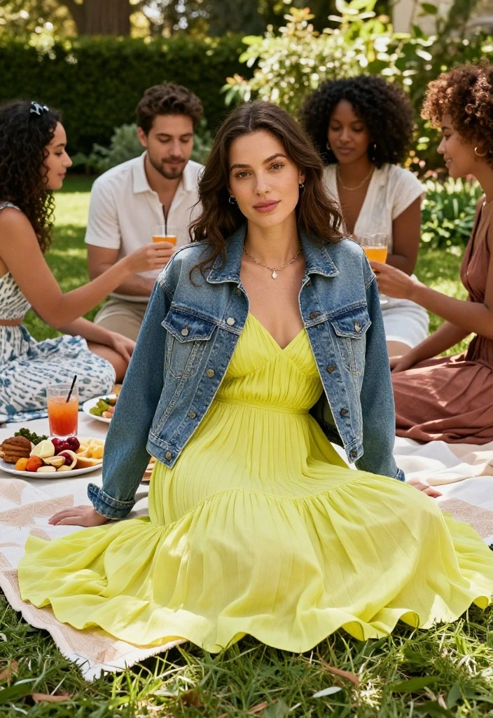 Game Day Softball Outfits That Go From the Bleachers to Brunch - 2. Denim Jacket Over a Flowy Sundress 1